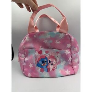 NWOT Pink Stitch & Angel Insulated Lunch Bag with Hearts Waterproof Reusable Bag